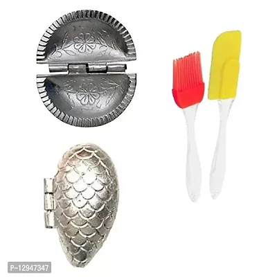 Aluminium Gujiya And Momos Mould Sancha With Silicone Mini Spatula And Brush Set 4 Pcs-thumb0