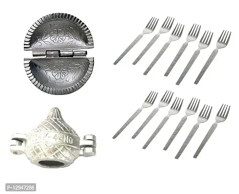 Aluminium Gujiya And Modak Mould Sancha With Stainless Steel 6 Pcs Fork 3 Pcs-thumb0