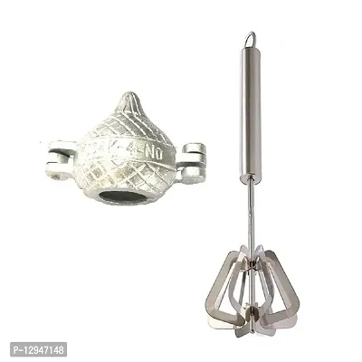 Aluminium Modak Mould SanchaAnd Stainless Steel Power Free Hand Blender Mathani Ravai 2 Pcs-thumb0