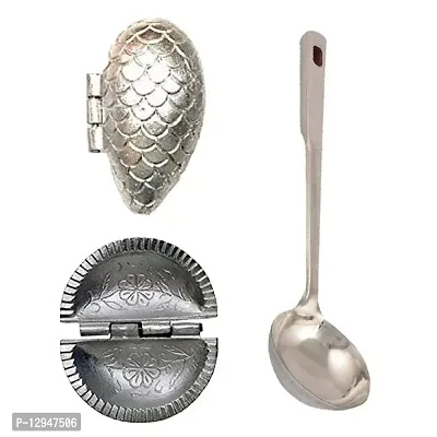 Aluminium Momos And Gujiya Mould Sancha And SS Cooking Spoon Strainer Chamcha With Long Handle 3 Pcs-thumb0