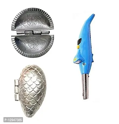 Aluminium Gujiya And Momos Mould Sancha And Plastic Dolphine Gas Lighter With Torch 3 Pcs-thumb0