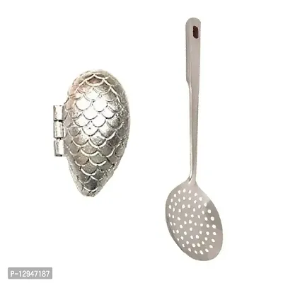 Aluminium Momo Mould Sancha And SS Cooking Spoon Strainer Poni With Long Handle 2 Pcs-thumb0