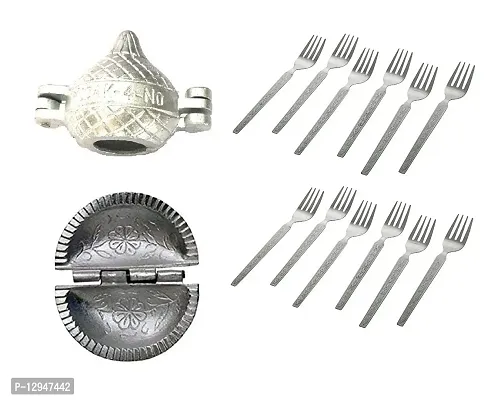 Aluminium Modak And Gujiya Mould Sancha With Stainless Steel 6 Pcs Fork 3 Pcs-thumb0