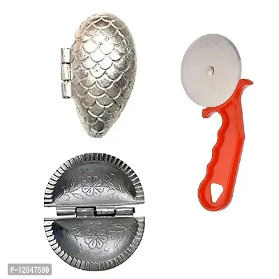 Aluminium Momos And Gujiya Mould Sancha With Plastic Handle Pizza Cutter 3 Pcs-thumb0