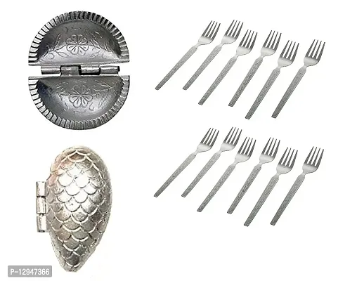 Aluminium Gujiya And Momos Mould Sancha With Stainless Steel 6 Pcs Fork 3 Pcs-thumb0