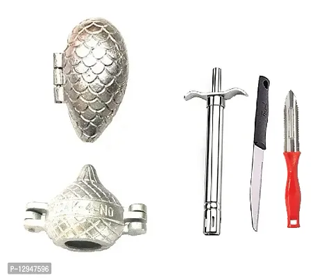 Aluminium Momos And Modak Mould Sancha And Stainless Steel Gas Lighter With knife And Plastic Peeler 4 Pcs-thumb0