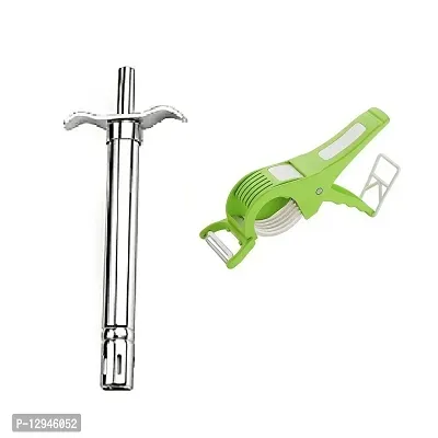Stainless Steel Gas Lighter And Plastic 2 In 1 MultiPerpose Bhindi Cutter 2 Pcs