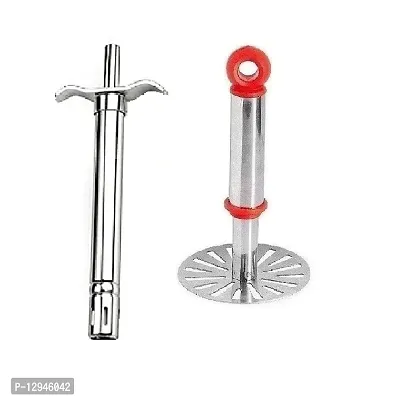 Stainless Steel Gas Lighter And Stainless Steel Pav Bhaji Small Masher 2 Pcs