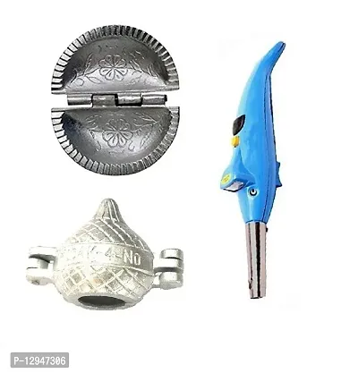 Aluminium Gujiya And Modak Mould SanchaAnd Plastic Dolphine Gas Lighter With Torch 3 Pcs-thumb0