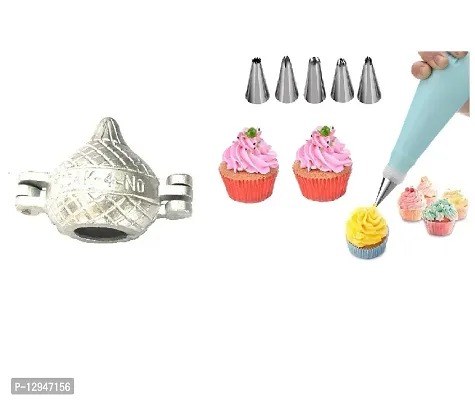 Aluminium Modak Mould SanchaAnd 6 Pcs Stainless Steel Reusable Washable Cake Nozzle Silicone Icing Piping Cream Pastry Making Bag 2 Pcs-thumb0