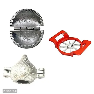 Aluminium Gujiya And Modak Mould SanchaAnd Apple Cutter 3 Pcs