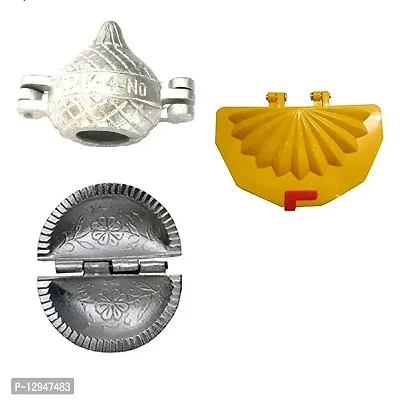 Aluminium Modak And Gujiya Mould Sancha With Plastic Gujiya Mould Sancha Maker (Multicolour) 3 Pcs-thumb0