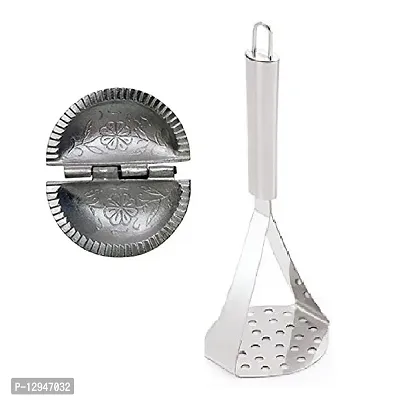 Aluminium Gujiya Mould SanchaAnd Stainless Steel Potato Pav Bhaji Big Masher 2 Pcs