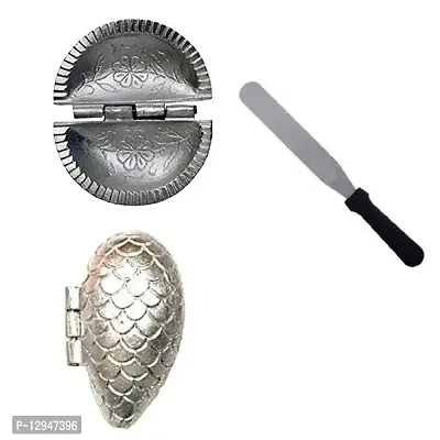 Aluminium Gujiya And Momos Mould Sancha And Stainless Steel Flat Pallet Knife Spatula for Spreading Smoothing of Icing Bakeware Tool 3 Pcs-thumb0