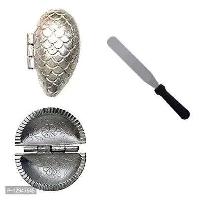 Aluminium Momos And Gujiya Mould SanchaAnd Stainless Steel Flat Pallet Knife Spatula for Spreading Smoothing of Icing Bakeware Tool 3 Pcs-thumb0