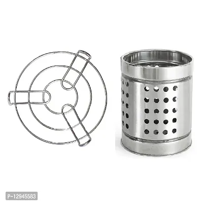 Stainless Steel Kitchen Cooking Pot Steaming Tray Round Cooker Steamer Stand With Stainless Steel Cutlery Holder 2 Pcs