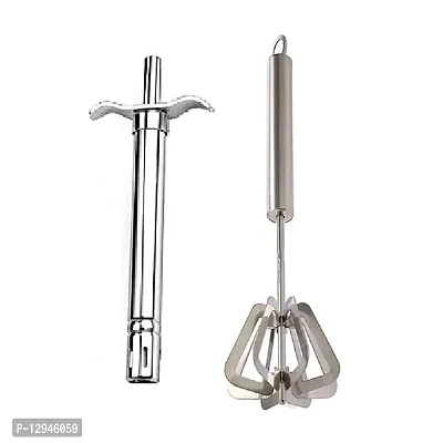 Stainless Steel Gas Lighter And Stainless Steel Power Free Hand Blender Mathani Ravai 2 Pcs-thumb0