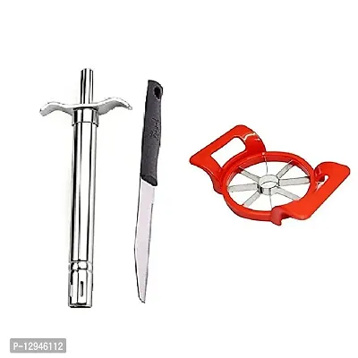 Stainless Steel Gas Lighter With Knife And Apple Cutter Set Of 3 Pcs-thumb0