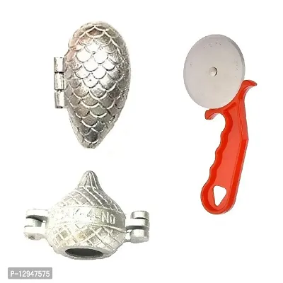 Aluminium Momos And Modak Mould Sancha With Plastic Handle Pizza Cutter 3 Pcs