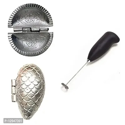 Aluminium Gujiya And Momos Mould Sancha And Electric Coffee Beater Foam Maker Milk Frother 3 Pcs