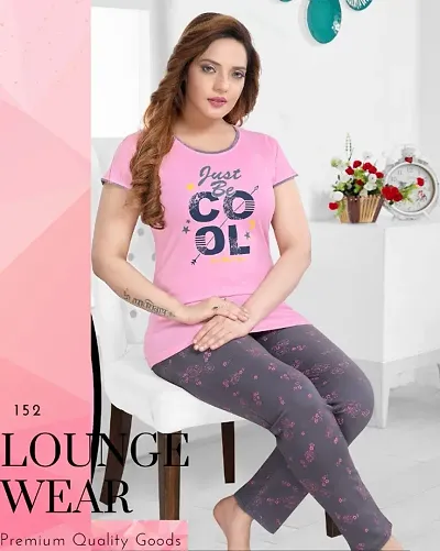 Stylish Women Cotton Hosiery Lounge Set