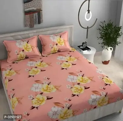 New Trending Fitted Elastic Polycotton Double Bedsheet With 2 Pillow Covers-thumb0