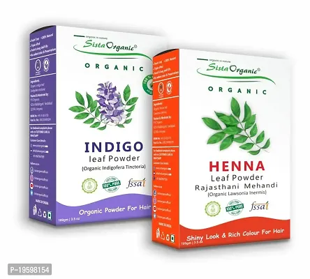 Sista Organic Indigo Powder and Red Henna Leaf Powder Combo for Black Hair Colour (100 + 100 = 200 gm)-thumb0