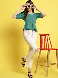 Elegant Green Polyester Solid Top For Women-thumb2