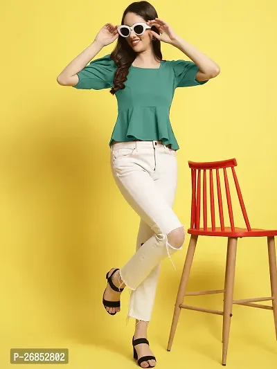 Elegant Green Polyester Solid Top For Women-thumb3