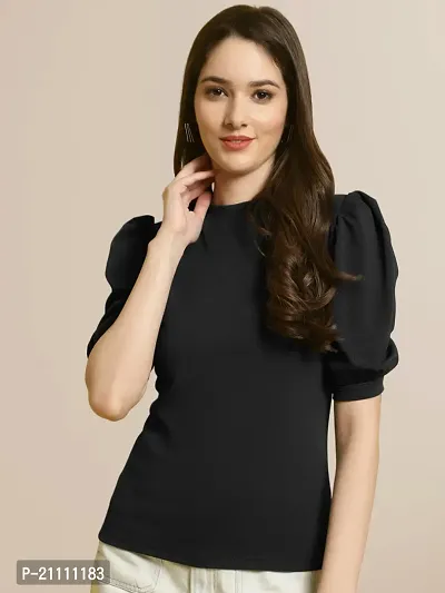 Elegant Black Polyester Solid Top For Women