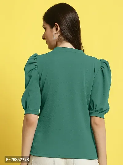 Elegant Green Polyester Solid Top For Women-thumb2