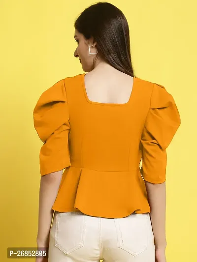 Elegant Yellow Polyester Solid Top For Women-thumb2