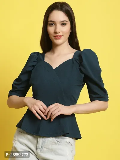 Elegant Green Polyester Solid Top For Women