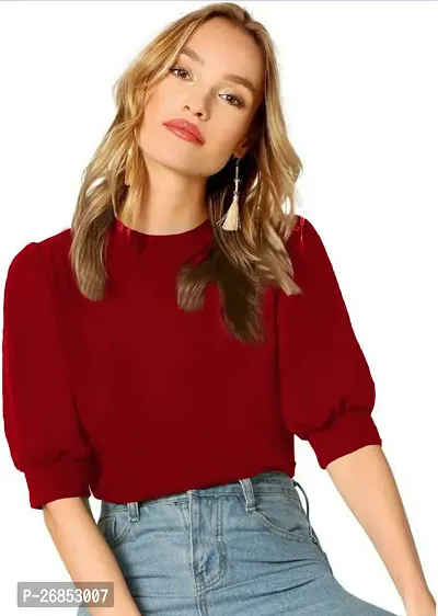 Elegant Red Polyester Solid Top For Women-thumb0