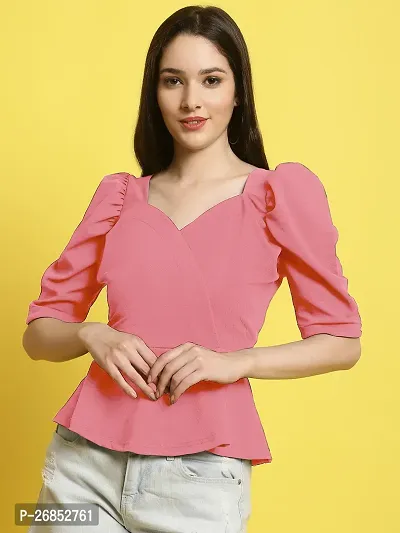 Elegant Pink Polyester Solid Top For Women