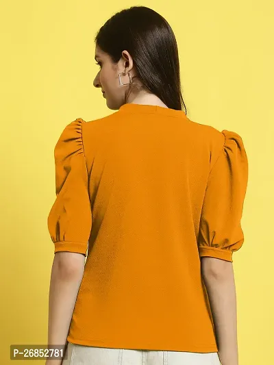 Elegant Yellow Polyester Solid Top For Women-thumb2