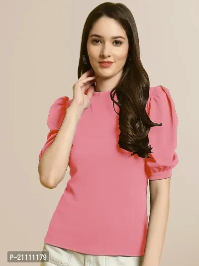 Elegant Pink Polyester Solid Top For Women-thumb0