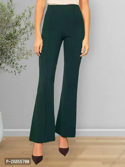 Elegant Green Cotton Solid Trousers For Women-thumb0