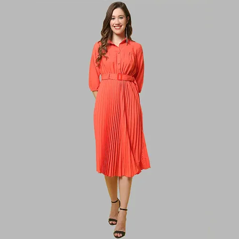 Stylish Pleated A-Line Dress For Women