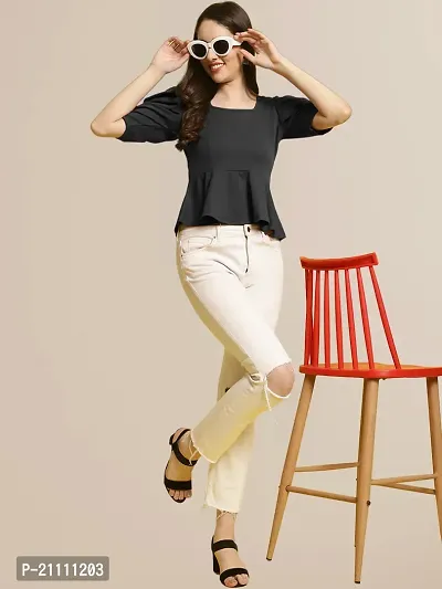 Elegant Black Polyester Solid Top For Women-thumb5