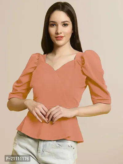 Elegant Peach Polyester Solid Top For Women-thumb0