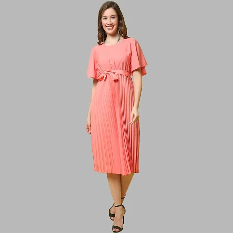 Stylish Pleated A-Line Dress For Women