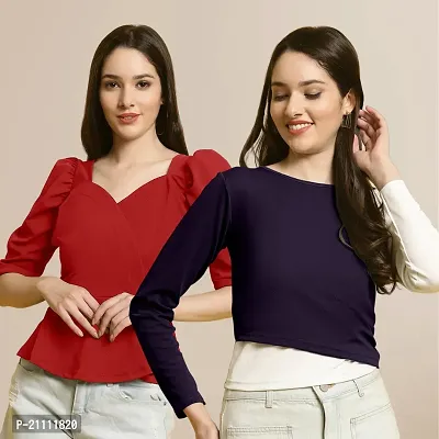 Fabflee Regular Casual Stylish Wear Top for Women  Pack Of 2-thumb0