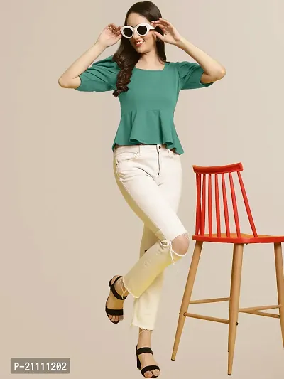 Elegant Green Polyester Solid Top For Women-thumb5