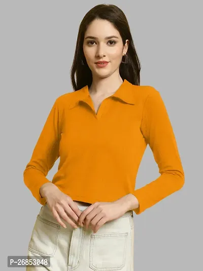 Elegant Yellow Lycra Solid Top For Women