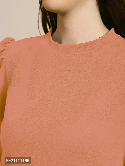 Elegant Peach Polyester Solid Top For Women-thumb4