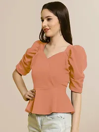 Elegant Peach Polyester Solid Top For Women-thumb2