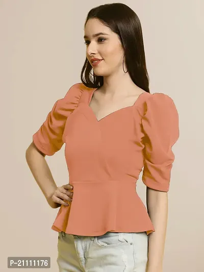 Elegant Peach Polyester Solid Top For Women-thumb3