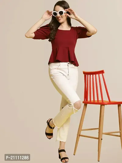 Elegant Maroon Polyester Solid Top For Women-thumb5