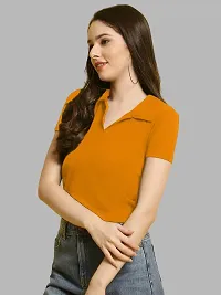 Elegant Yellow Lycra Solid Top For Women-thumb2